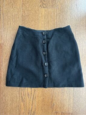 Wool Black Button-Front Mini Skirt